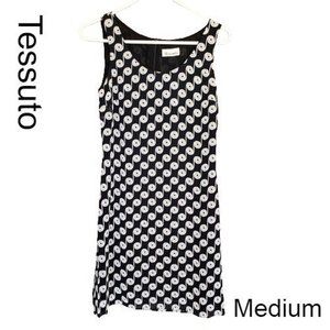 Women's Sleeveless Black White Silk Dress Vintage Shift Mini Medium Tessuto